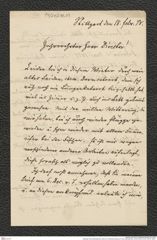 Nachlass Franz Steindachner, Brief von Ferdinand Krauss an Franz Steindachner (18.02.1878), Inv.Nr. 278.03, Seite 1